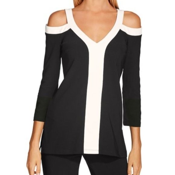 Boston Proper Tops - Boston Proper Beyond Travel Cold Shoulder Colorblock V Neck Top